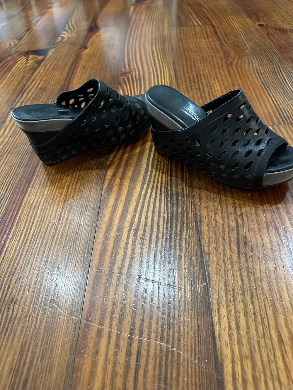 Antelope Black Perforated Wedge Slide Mules - Picture 6 of 8